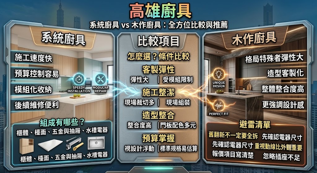 高雄廚具怎麼選?系統廚具 vs 木作廚具完整比較